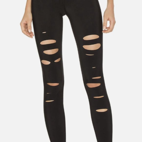 ALO Yoga Pants - ALO High Waist Ripped Warrior Legging In Black Size Large